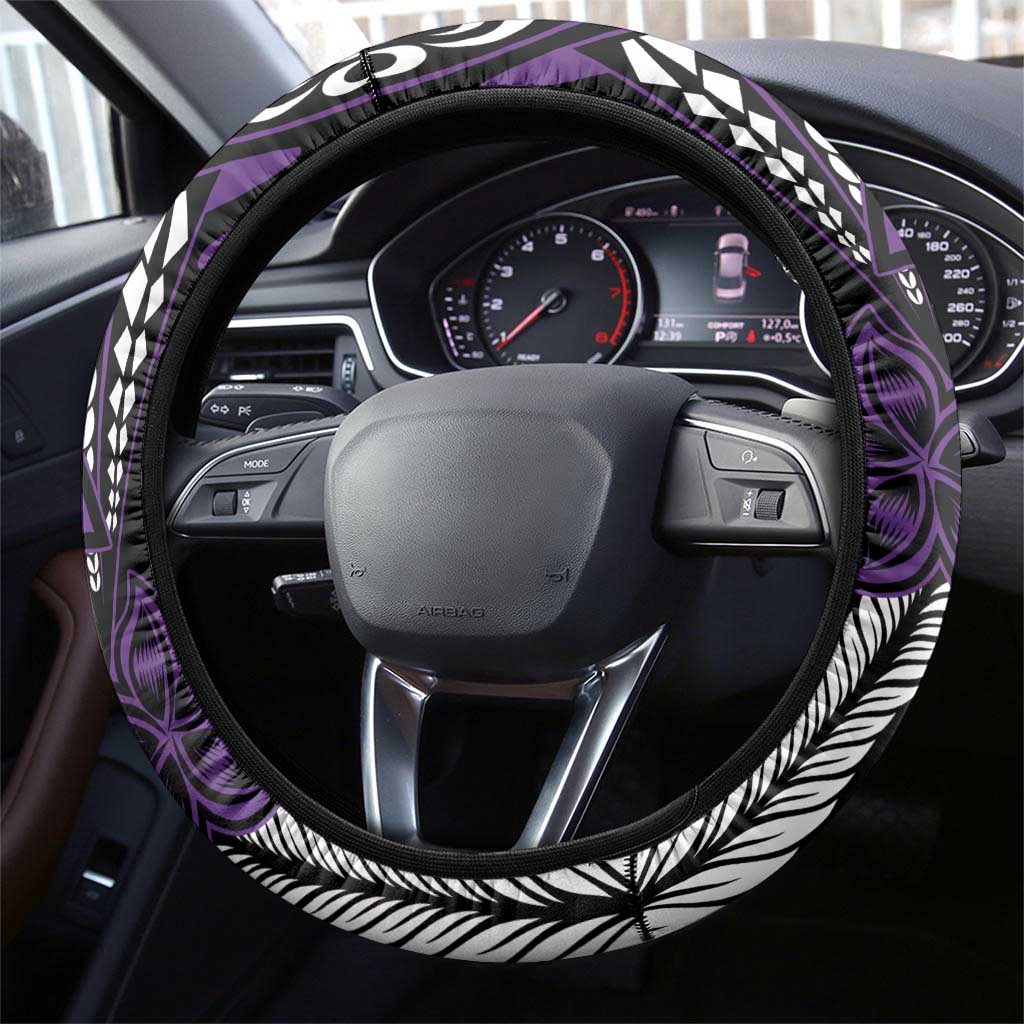 Polynesian Plumeria Floral Tattoo Pattern Steering Wheel Cover Purple Style LT9 - Polynesian Pride