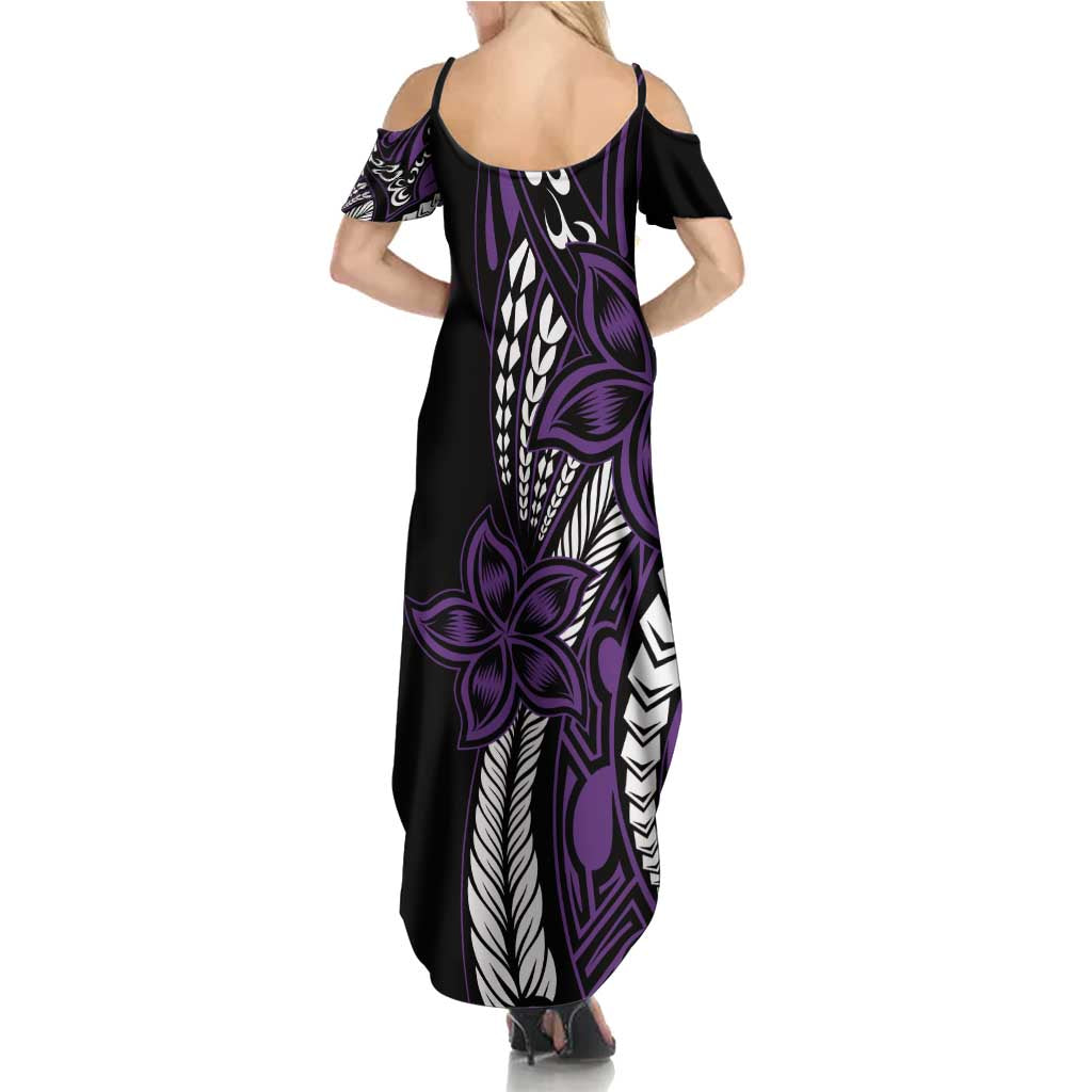 Polynesian Plumeria Floral Tattoo Pattern Summer Maxi Dress Purple Style LT9 - Polynesian Pride