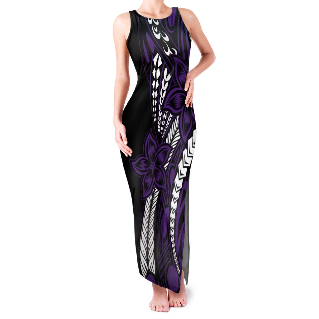 Polynesian Plumeria Floral Tattoo Pattern Tank Maxi Dress Purple Style