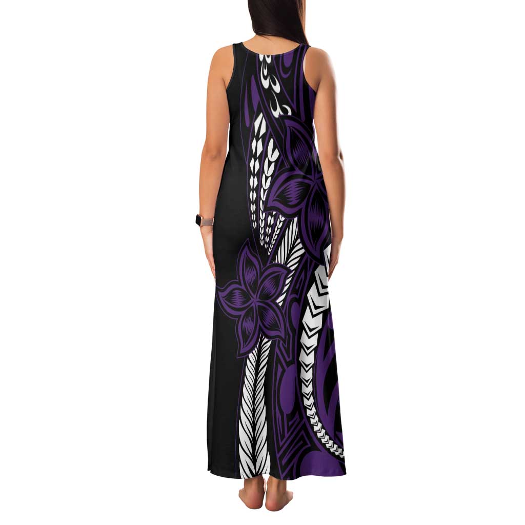 Polynesian Plumeria Floral Tattoo Pattern Tank Maxi Dress Purple Style LT9 - Polynesian Pride