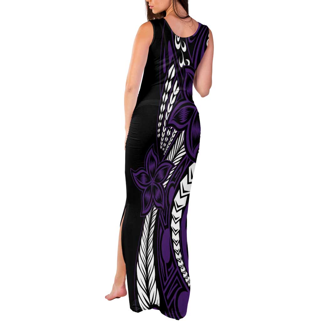Polynesian Plumeria Floral Tattoo Pattern Tank Maxi Dress Purple Style LT9 - Polynesian Pride