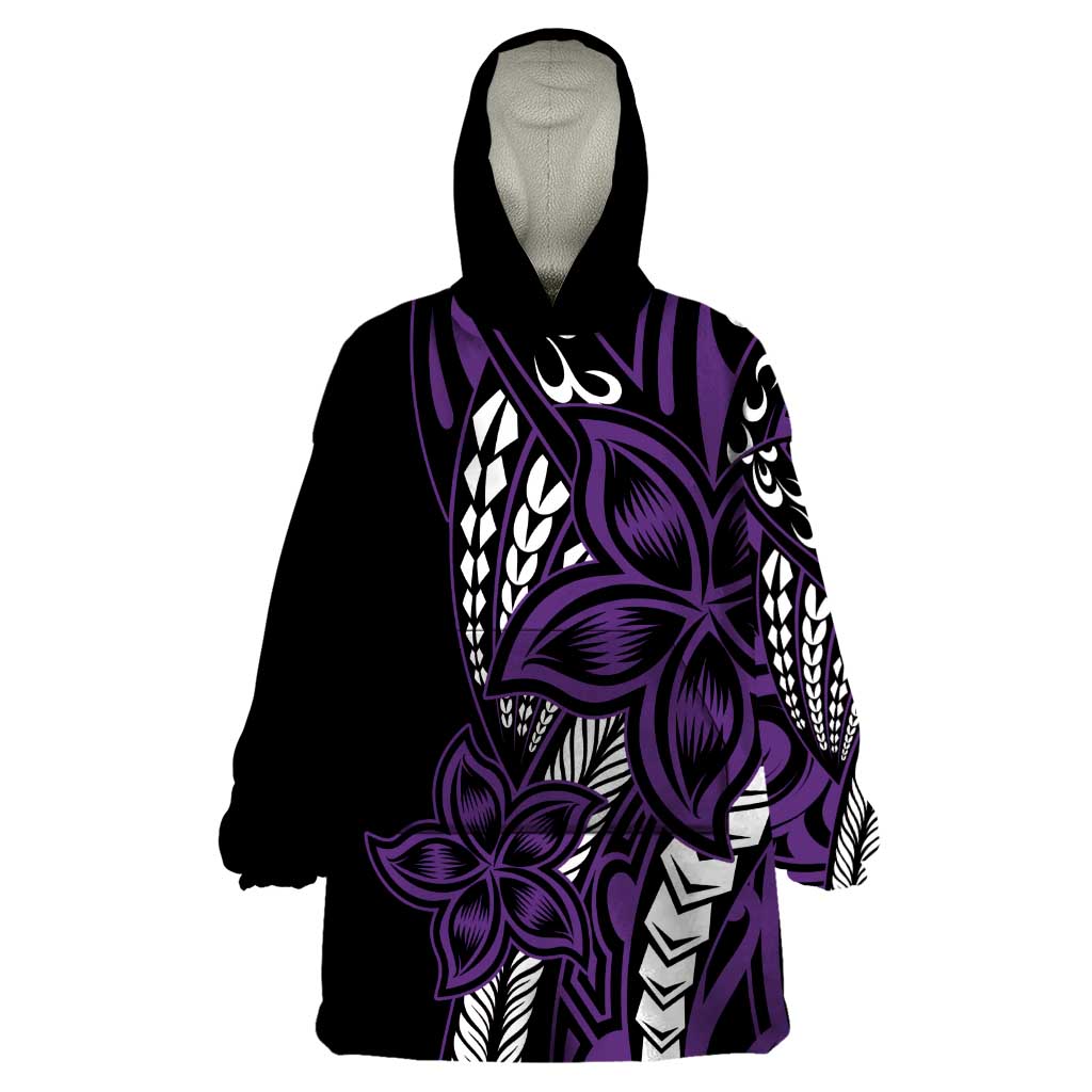 Polynesian Plumeria Floral Tattoo Pattern Wearable Blanket Hoodie Purple Style LT9 One Size Purple - Polynesian Pride
