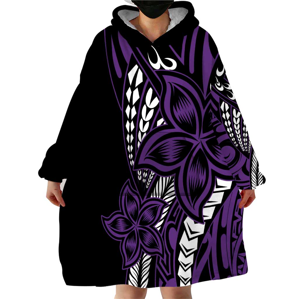 Polynesian Plumeria Floral Tattoo Pattern Wearable Blanket Hoodie Purple Style LT9 - Polynesian Pride