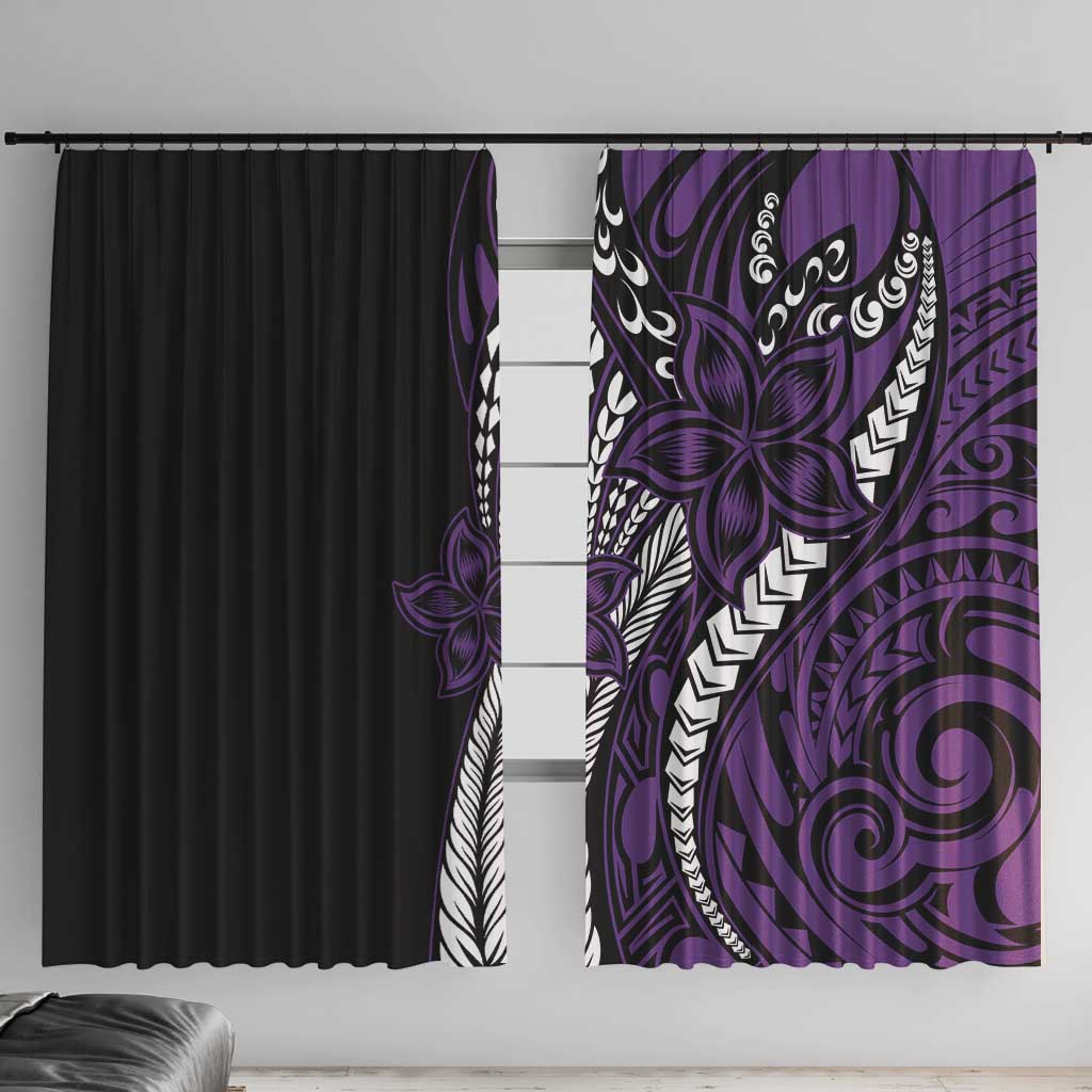 Polynesian Plumeria Floral Tattoo Pattern Window Curtain Purple Style LT9 With Hooks Purple - Polynesian Pride