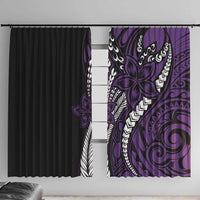Polynesian Plumeria Floral Tattoo Pattern Window Curtain Purple Style LT9 With Hooks Purple - Polynesian Pride