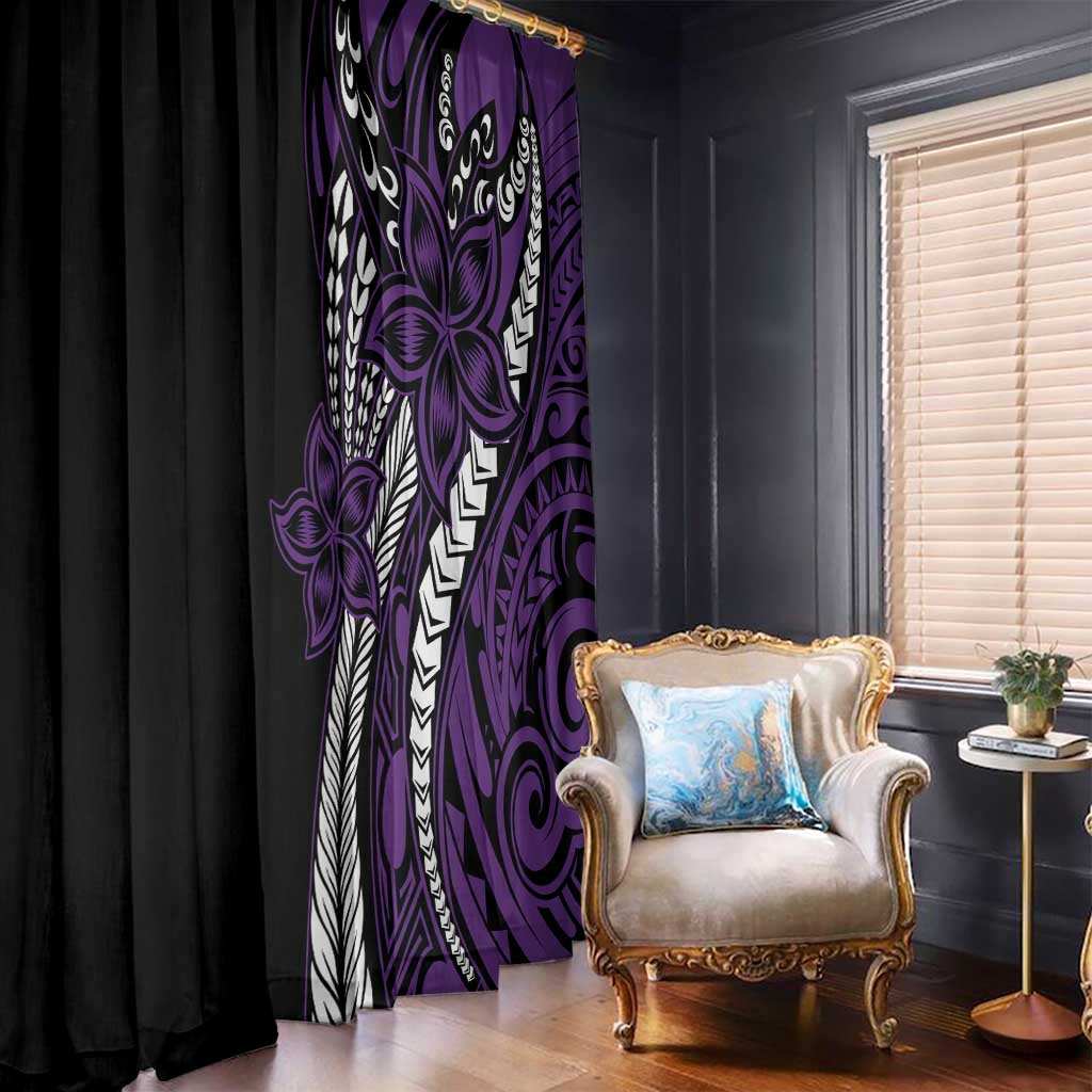 Polynesian Plumeria Floral Tattoo Pattern Window Curtain Purple Style LT9 - Polynesian Pride