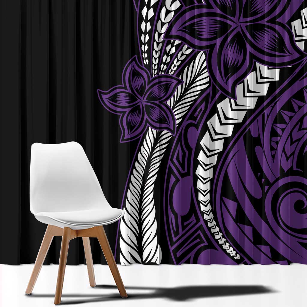 Polynesian Plumeria Floral Tattoo Pattern Window Curtain Purple Style LT9 - Polynesian Pride