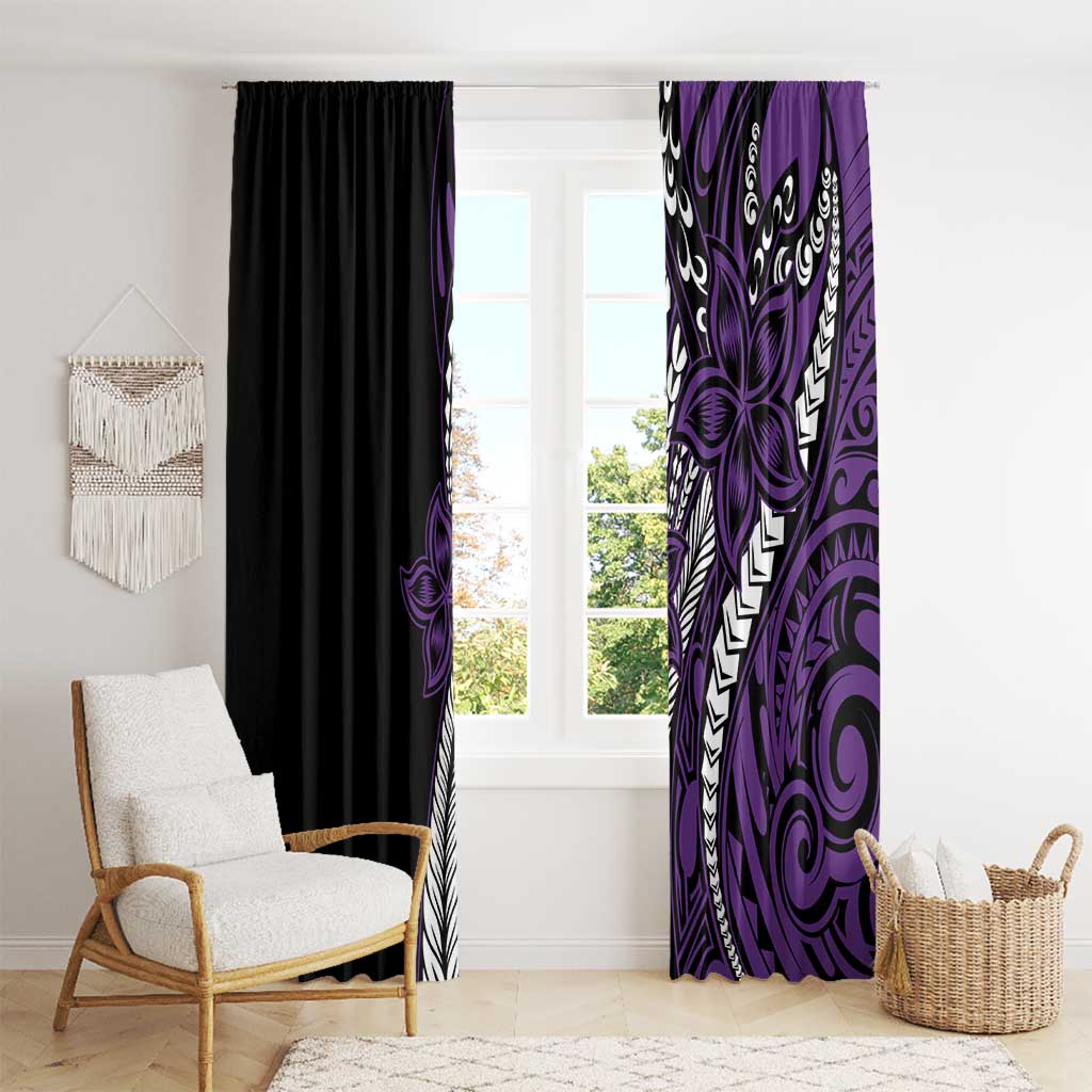 Polynesian Plumeria Floral Tattoo Pattern Window Curtain Purple Style LT9 - Polynesian Pride