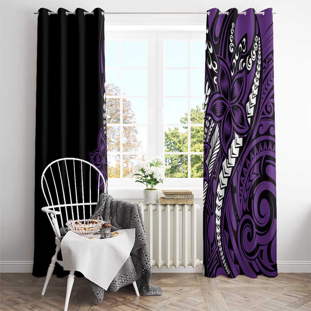 Polynesian Plumeria Floral Tattoo Pattern Window Curtain Purple Style LT9 - Polynesian Pride