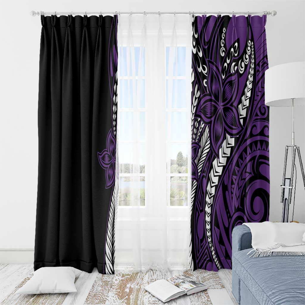 Polynesian Plumeria Floral Tattoo Pattern Window Curtain Purple Style LT9 - Polynesian Pride