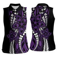 Polynesian Plumeria Floral Tattoo Pattern Women Sleeveless Polo Shirt Purple Style