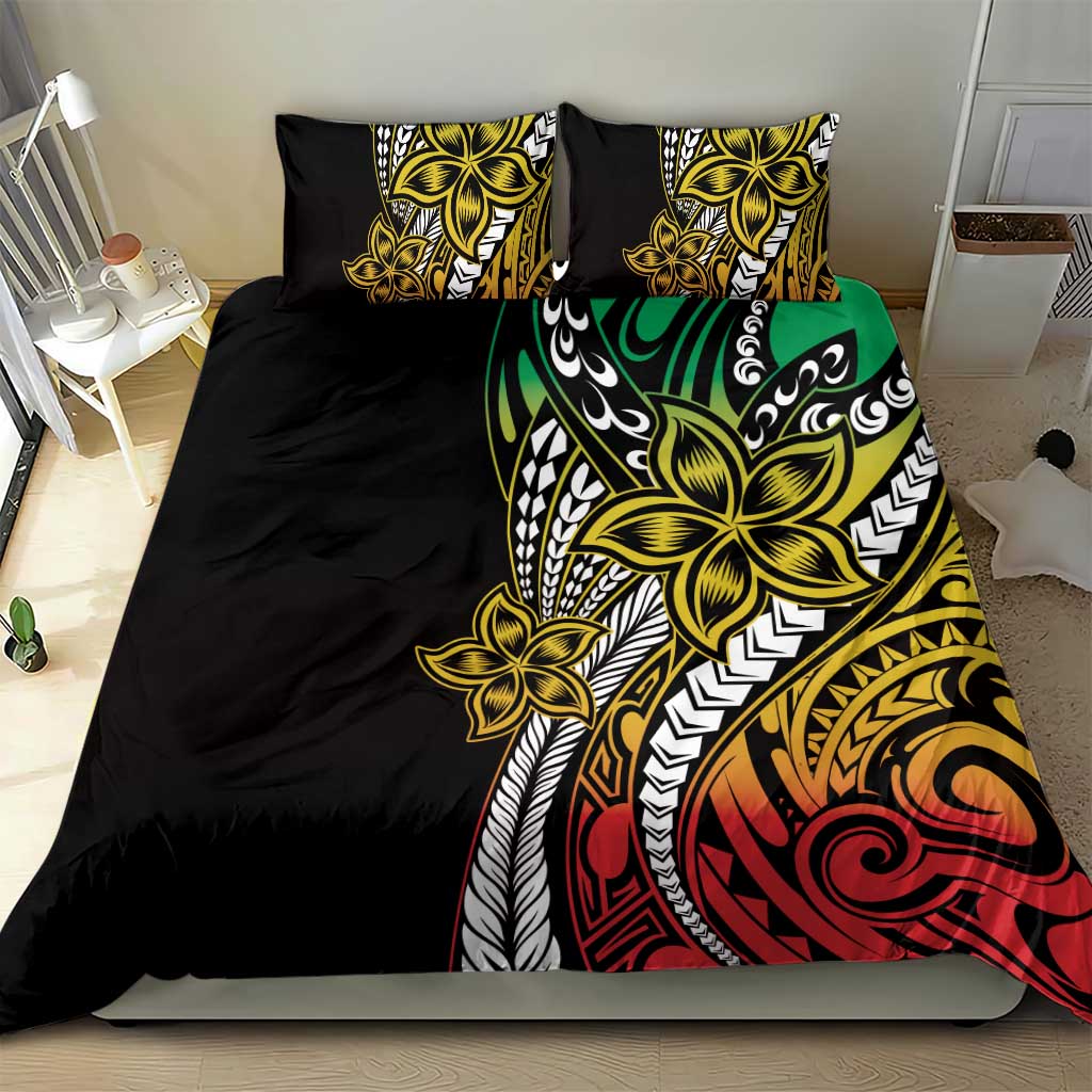 Polynesian Plumeria Floral Tattoo Pattern Bedding Set Reggae Style