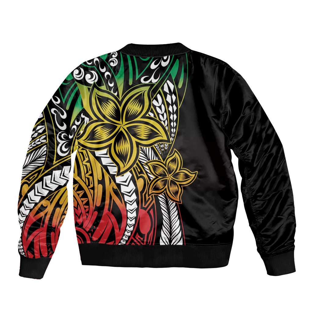 Polynesian Plumeria Floral Tattoo Pattern Bomber Jacket Reggae Style