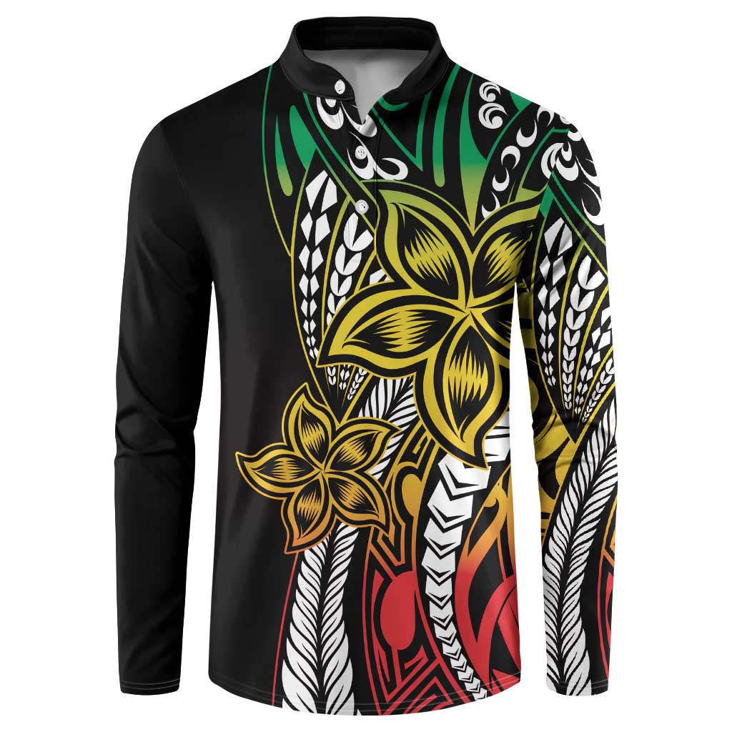 Polynesian Plumeria Floral Tattoo Pattern Button Sweatshirt Reggae Style LT9 Reggae - Polynesian Pride