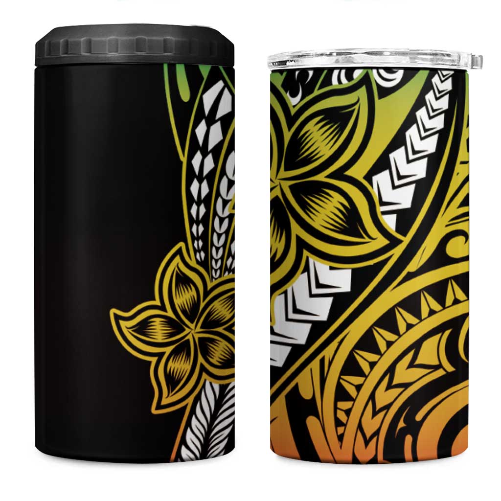 Polynesian Plumeria Floral Tattoo Pattern 4 in 1 Can Cooler Tumbler Reggae Style LT9 One Size: 16 oz Reggae - Polynesian Pride