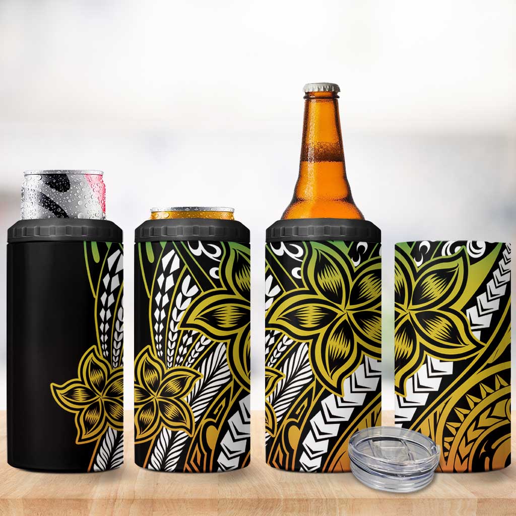 Polynesian Plumeria Floral Tattoo Pattern 4 in 1 Can Cooler Tumbler Reggae Style LT9 - Polynesian Pride