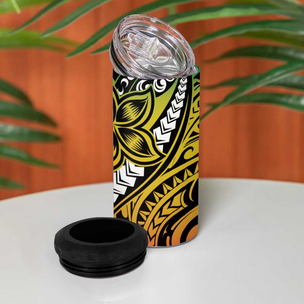 Polynesian Plumeria Floral Tattoo Pattern 4 in 1 Can Cooler Tumbler Reggae Style LT9 - Polynesian Pride