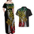 Polynesian Plumeria Floral Tattoo Pattern Couples Matching Off Shoulder Maxi Dress and Hawaiian Shirt Reggae Style