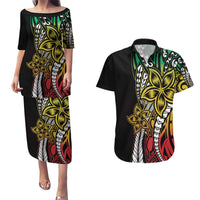 Polynesian Plumeria Floral Tattoo Pattern Couples Matching Puletasi and Hawaiian Shirt Reggae Style LT9 Reggae - Polynesian Pride
