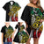 Polynesian Plumeria Floral Tattoo Pattern Family Matching Off Shoulder Short Dress and Hawaiian Shirt Reggae Style