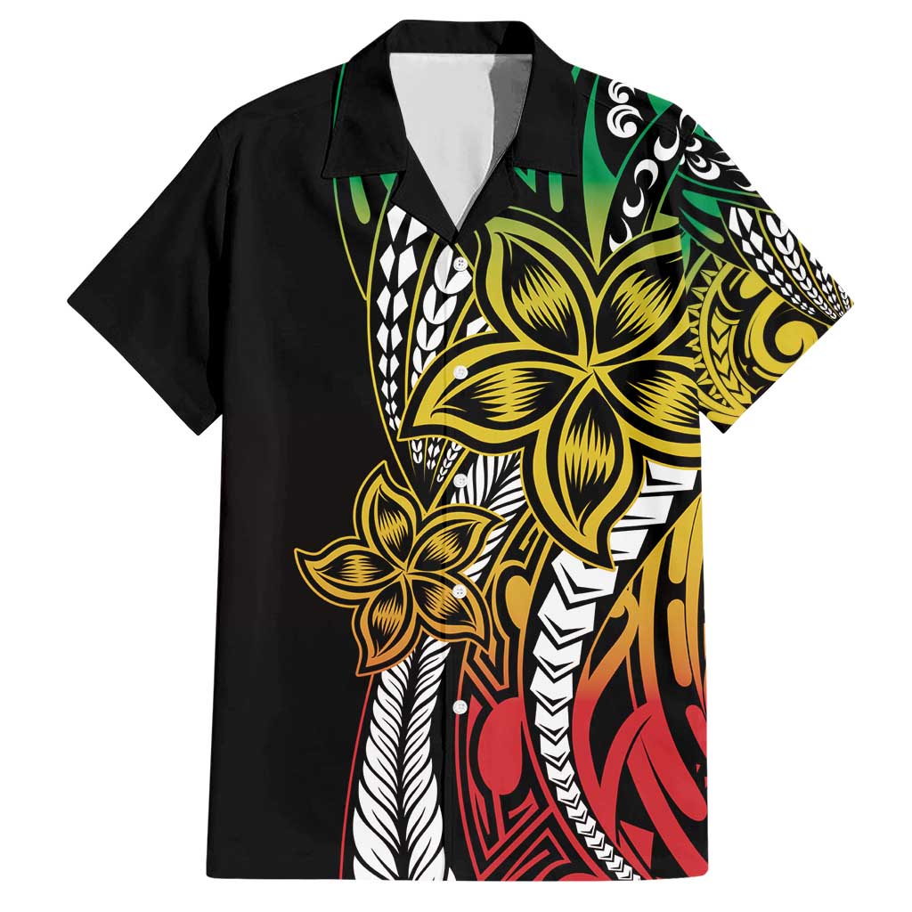 Polynesian Plumeria Floral Tattoo Pattern Family Matching Short Sleeve Bodycon Dress and Hawaiian Shirt Reggae Style