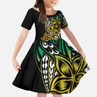 Polynesian Plumeria Floral Tattoo Pattern Family Matching Summer Maxi Dress and Hawaiian Shirt Reggae Style LT9 Daughter's Dress Reggae - Polynesian Pride
