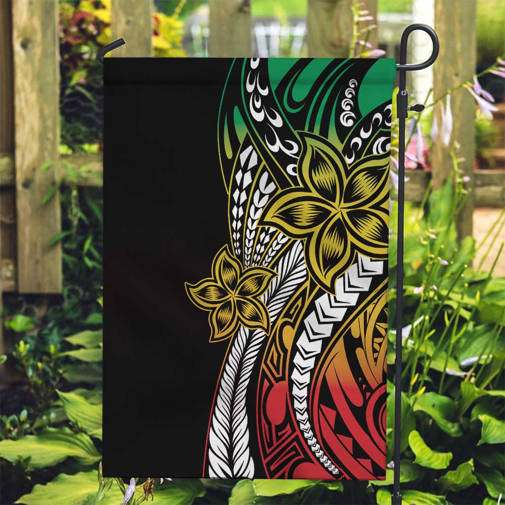 Polynesian Plumeria Floral Tattoo Pattern Garden Flag Reggae Style LT9 Garden Flag Reggae - Polynesian Pride
