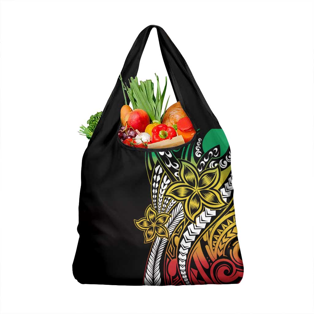 Polynesian Plumeria Floral Tattoo Pattern Grocery Bag Reggae Style LT9 1-pack One Size Reggae - Polynesian Pride