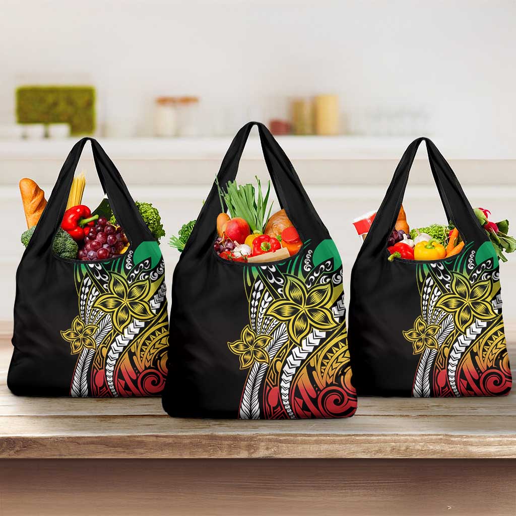 Polynesian Plumeria Floral Tattoo Pattern Grocery Bag Reggae Style LT9 3-pack One Size Reggae - Polynesian Pride