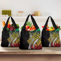 Polynesian Plumeria Floral Tattoo Pattern Grocery Bag Reggae Style LT9 3-pack One Size Reggae - Polynesian Pride