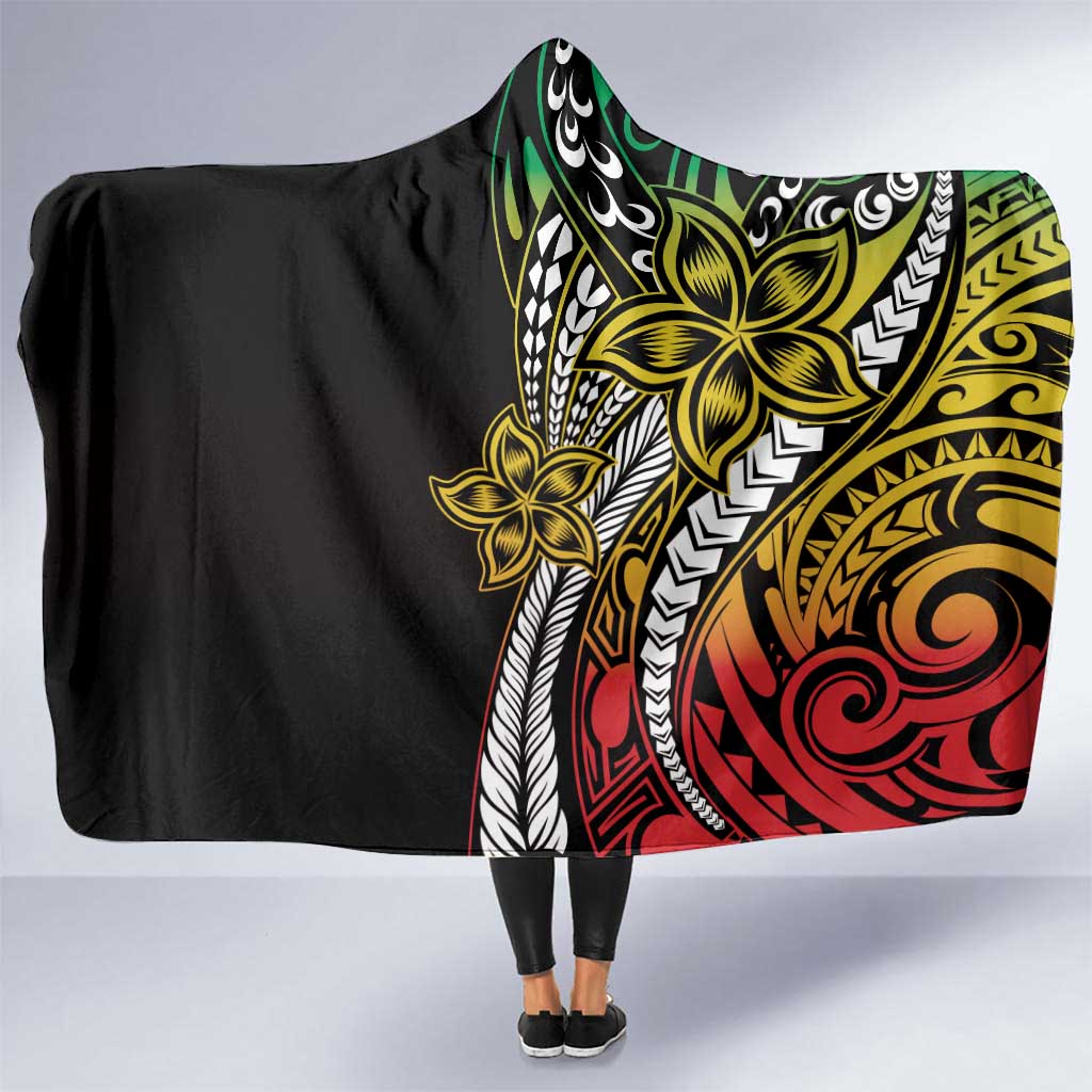 Polynesian Plumeria Floral Tattoo Pattern Hooded Blanket Reggae Style LT9 One Size Reggae - Polynesian Pride