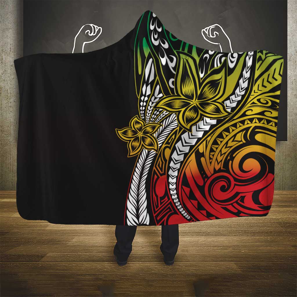 Polynesian Plumeria Floral Tattoo Pattern Hooded Blanket Reggae Style LT9 - Polynesian Pride