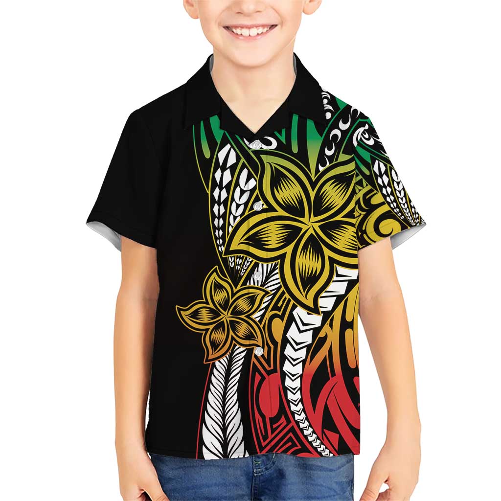 Polynesian Plumeria Floral Tattoo Pattern Kid Hawaiian Shirt Reggae Style