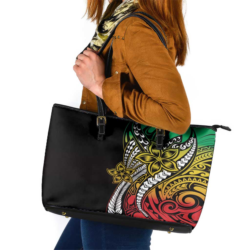 Polynesian Plumeria Floral Tattoo Pattern Leather Tote Bag Reggae Style LT9 Reggae - Polynesian Pride