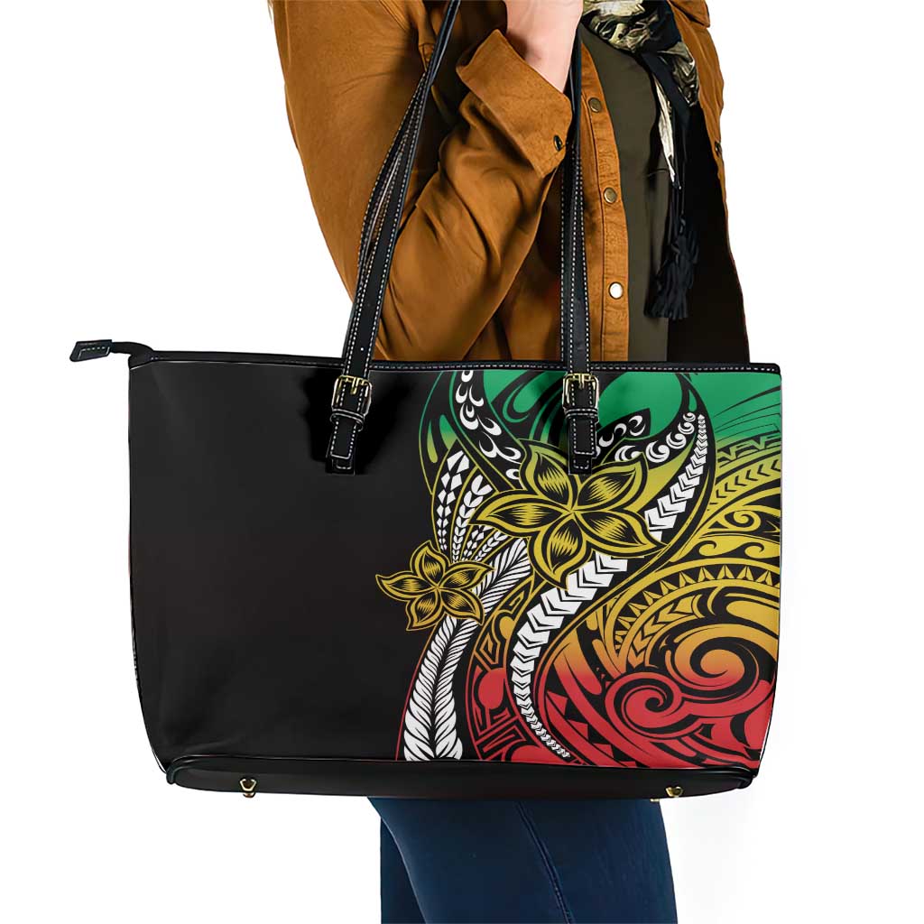 Polynesian Plumeria Floral Tattoo Pattern Leather Tote Bag Reggae Style LT9 - Polynesian Pride