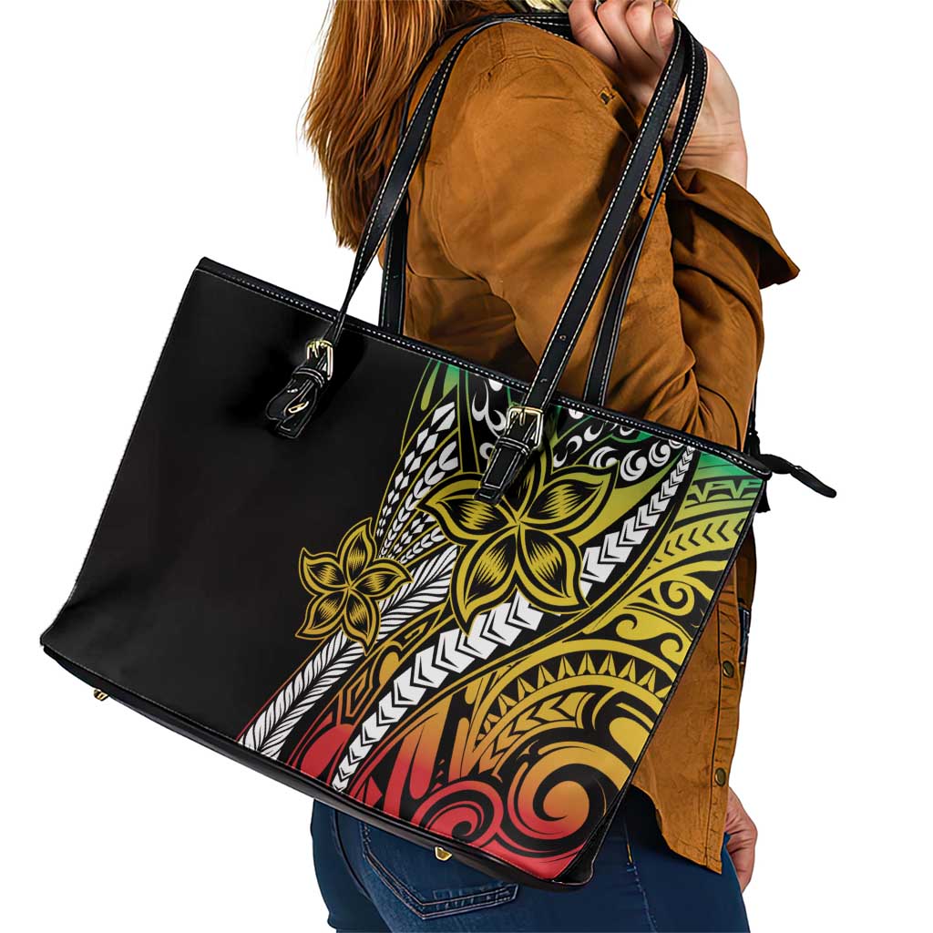 Polynesian Plumeria Floral Tattoo Pattern Leather Tote Bag Reggae Style LT9 - Polynesian Pride