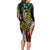 Polynesian Plumeria Floral Tattoo Pattern Long Sleeve Bodycon Dress Reggae Style