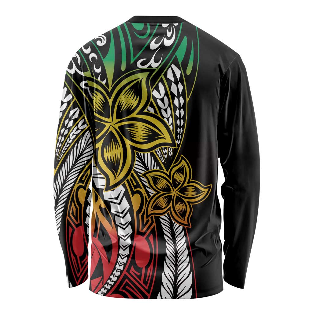Polynesian Plumeria Floral Tattoo Pattern Long Sleeve Shirt Reggae Style