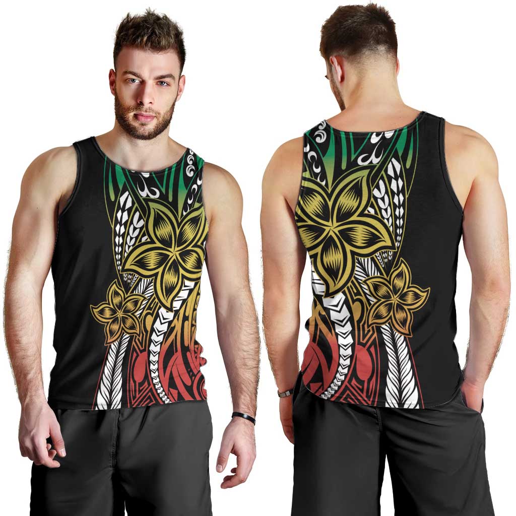 Polynesian Plumeria Floral Tattoo Pattern Men Tank Top Reggae Style LT9 - Polynesian Pride