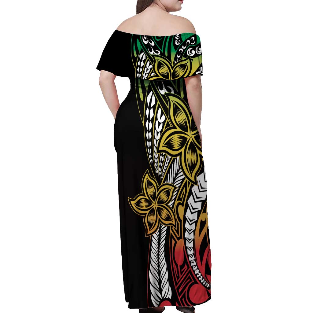 Polynesian Plumeria Floral Tattoo Pattern Off Shoulder Maxi Dress Reggae Style LT9 - Polynesian Pride
