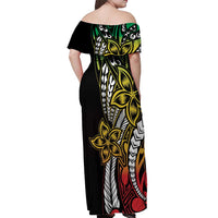 Polynesian Plumeria Floral Tattoo Pattern Off Shoulder Maxi Dress Reggae Style LT9 - Polynesian Pride