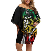 Polynesian Plumeria Floral Tattoo Pattern Off Shoulder Short Dress Reggae Style LT9 Women Reggae - Polynesian Pride