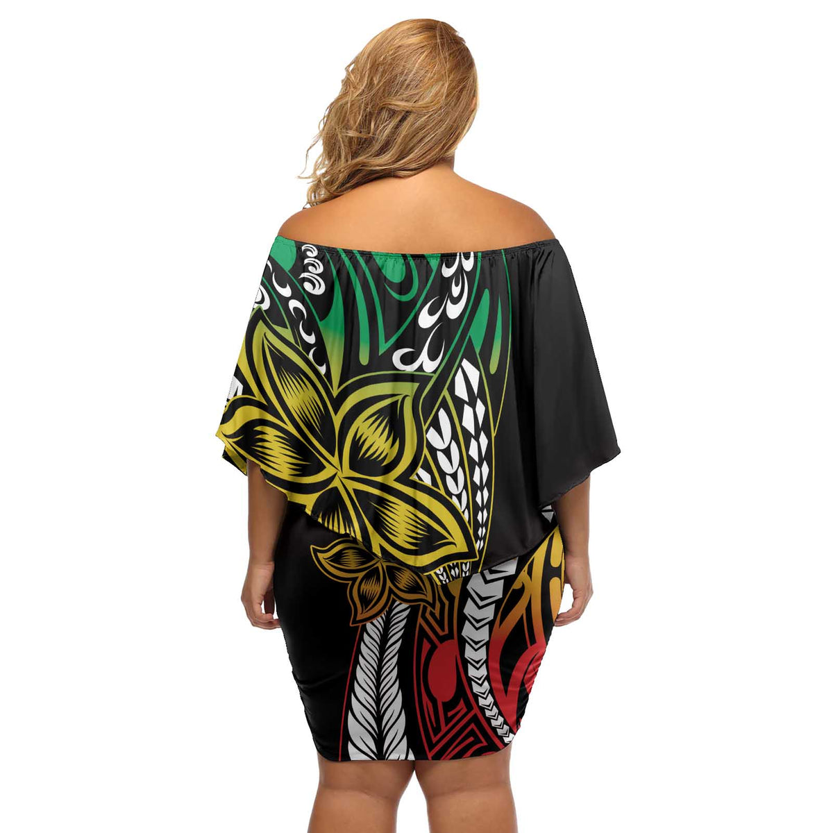 Polynesian Plumeria Floral Tattoo Pattern Off Shoulder Short Dress Reggae Style LT9 - Polynesian Pride