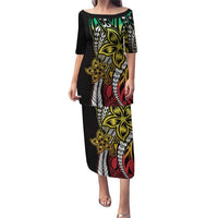 Polynesian Plumeria Floral Tattoo Pattern Puletasi Reggae Style LT9 Long Dress Reggae - Polynesian Pride