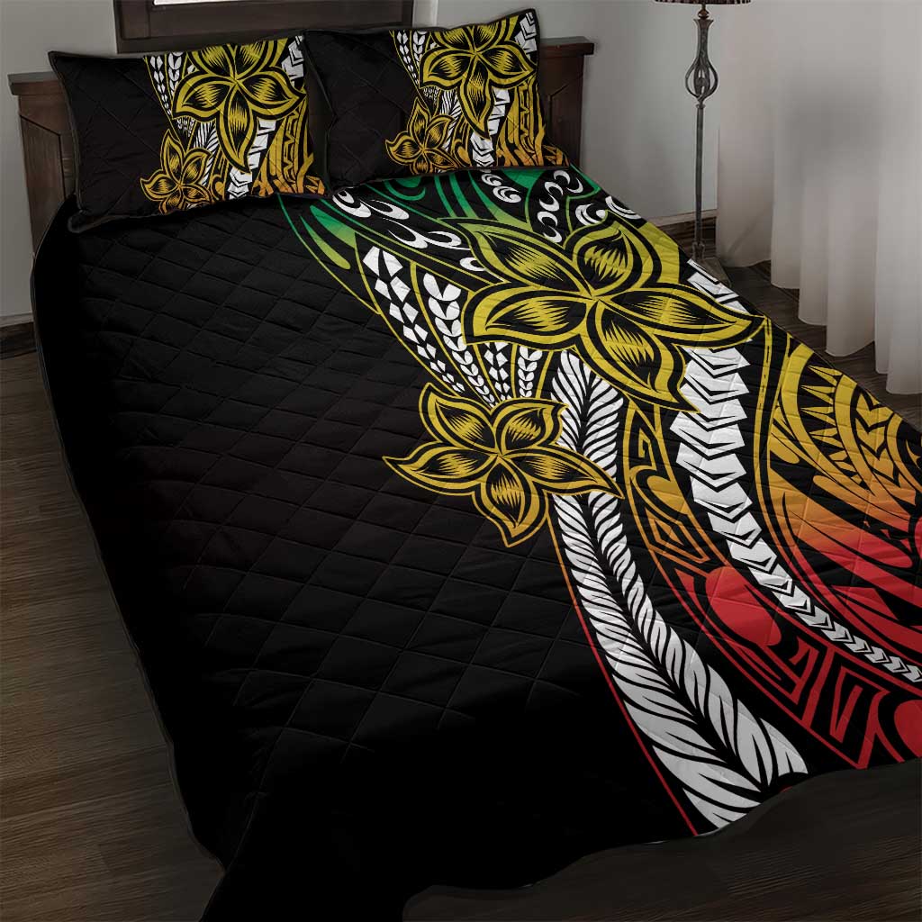Polynesian Plumeria Floral Tattoo Pattern Quilt Bed Set Reggae Style LT9 Reggae - Polynesian Pride