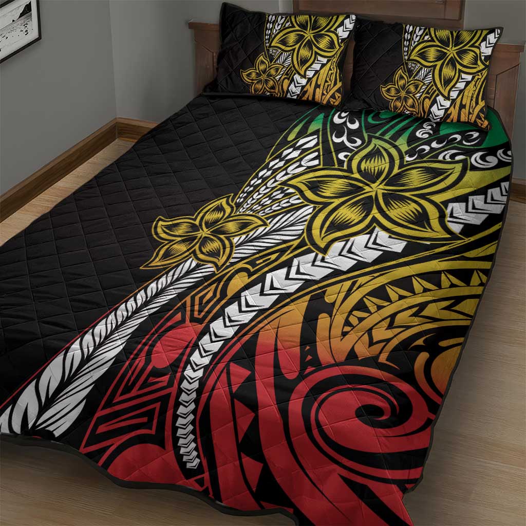 Polynesian Plumeria Floral Tattoo Pattern Quilt Bed Set Reggae Style LT9 - Polynesian Pride