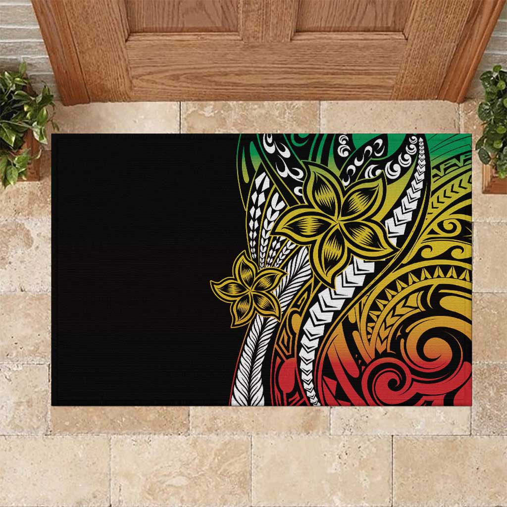 Polynesian Plumeria Floral Tattoo Pattern Rubber Doormat Reggae Style LT9 Reggae - Polynesian Pride
