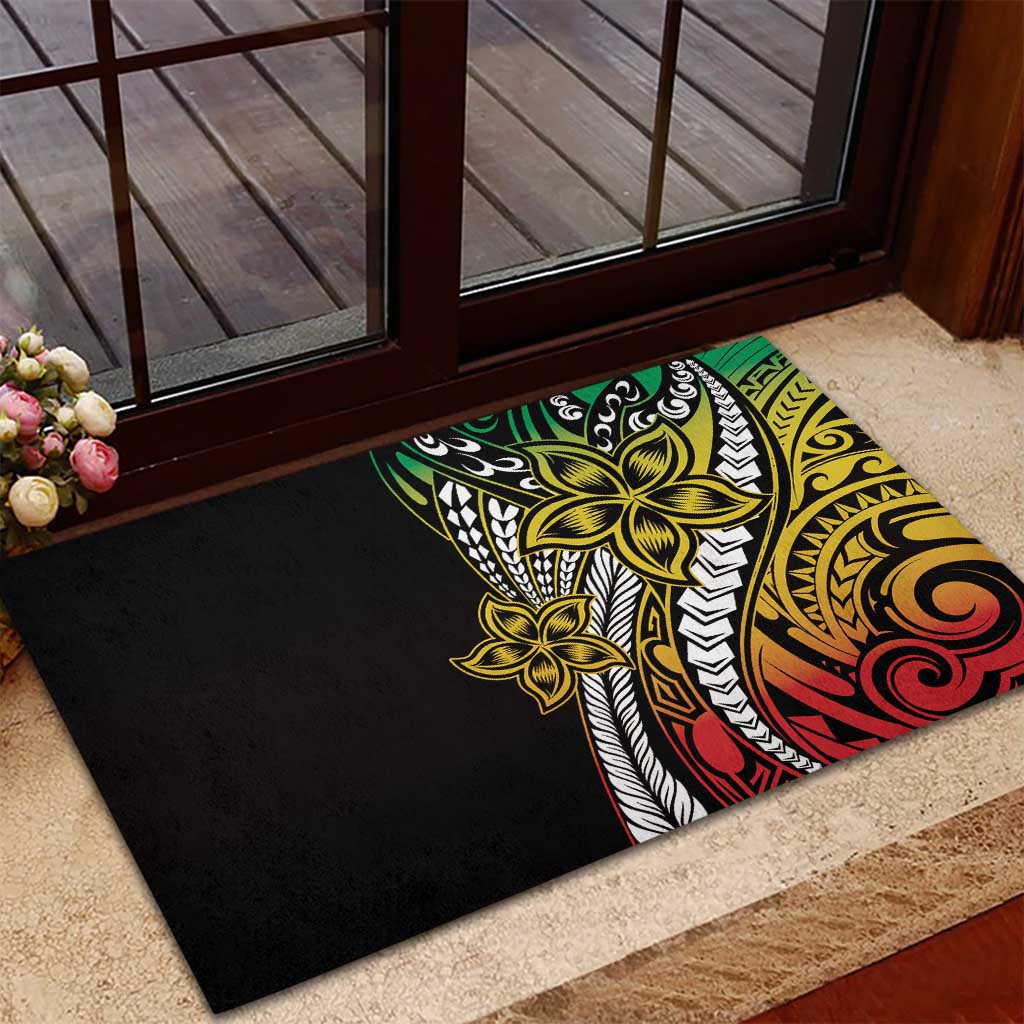 Polynesian Plumeria Floral Tattoo Pattern Rubber Doormat Reggae Style LT9 - Polynesian Pride