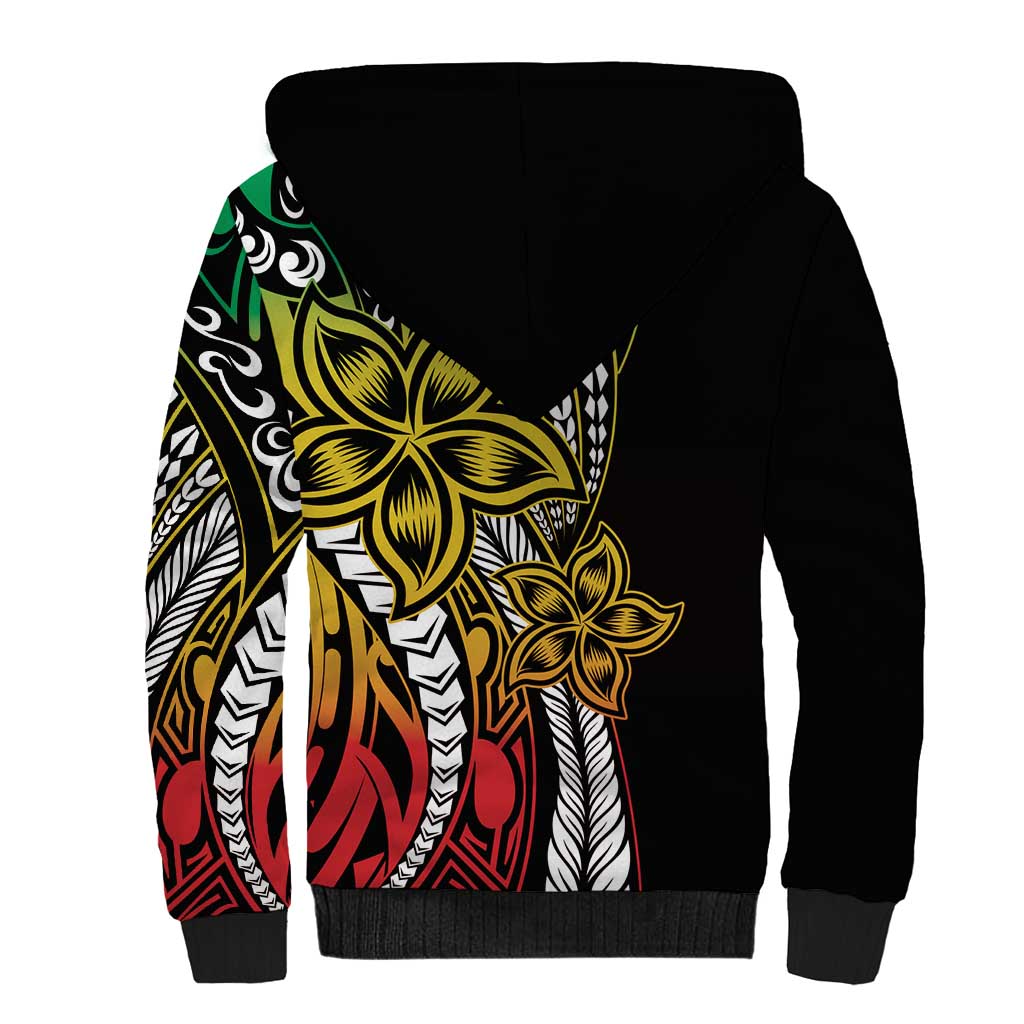 Polynesian Plumeria Floral Tattoo Pattern Sherpa Hoodie Reggae Style LT9 - Polynesian Pride