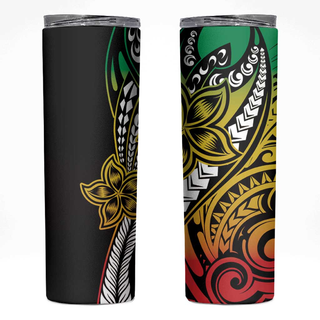 Polynesian Plumeria Floral Tattoo Pattern Skinny Tumbler Reggae Style